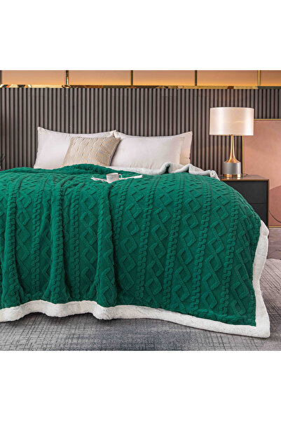 JOJO HOME Cocolino blanket with fur, Tricot type, 200x230cm, plush microfiber, Green