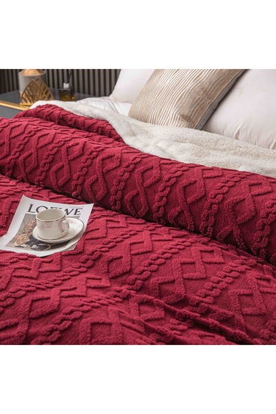 JOJO HOME Cocolino blanket with fur, Tricot type, 200x230cm, plush microfiber, Red