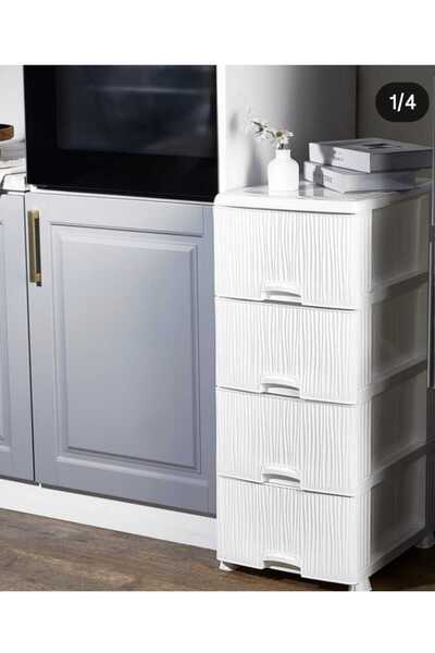 POMSTORE Eko Dalgalı Komidin 4 Çekmeceli Tekerlekli Çok Kullanışlı Tekerlekli Demonte Dolap Raf Komidin