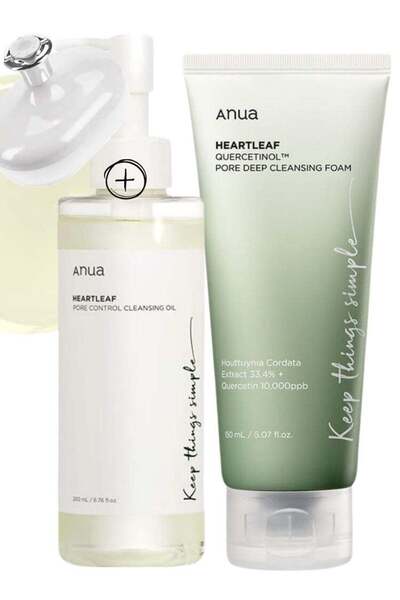 ANU ثنائي التنظيف العميق من هارت ليف - زيت تنظيف للتحكم في المسام ورغوة تنظيف...