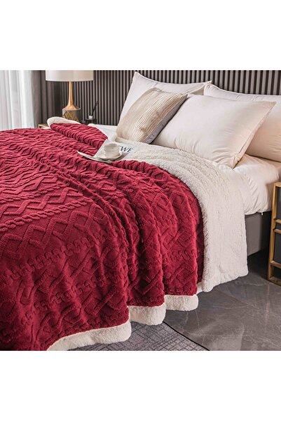 JOJO HOME Cocolino blanket with fur, Tricot type, 200x230cm, plush microfiber, Red
