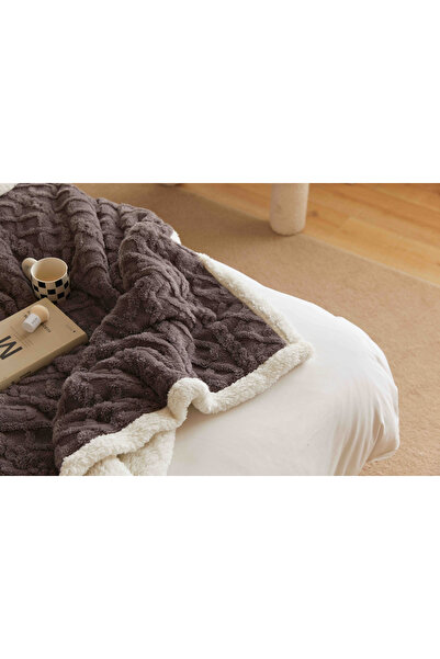 JOJO HOME Cocolino blanket with fur, Tricot type, 200x230cm, plush microfiber, Dark Grey