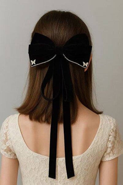 MD Moda Accessories مشبك شعر بفيونكة سوداء مع تفاصيل حجر الفراشة