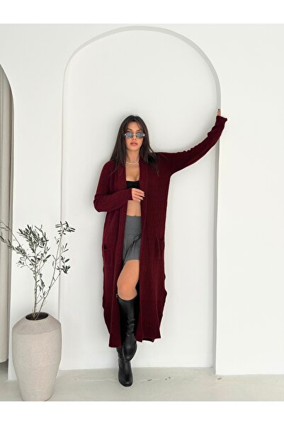 sportiness Double Pocket Shawl Collar Long Knitwear Fabric Cardigan