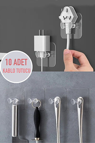 ELAMOUR Güçlü Kendinden Yapışkanlı Duvar Fiş Kablo Asma Askısı Kanca Su Geçirmez Yapışkan Askı 10 ADET