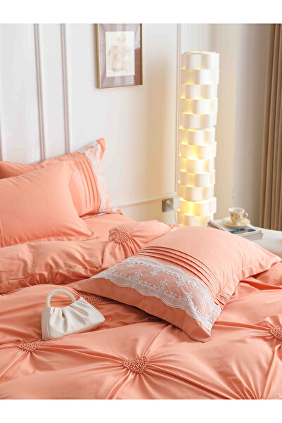 JOJO HOME Bed Sheets, 6 Pieces, Embroidered Hearts, Finet Premium, Peach