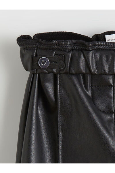 LC Waikiki Black Elastic Waist Leather Look Girls' Trousers