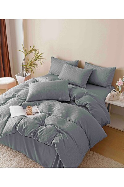 JOJO HOME Bed Linen, 2 Persons, 6 Pieces, Fine Jacquard, Light Grey