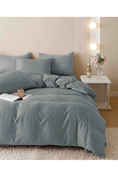 JOJO HOME Bed Linen, 2 Persons, 6 Pieces, Fine Jacquard, Light Grey