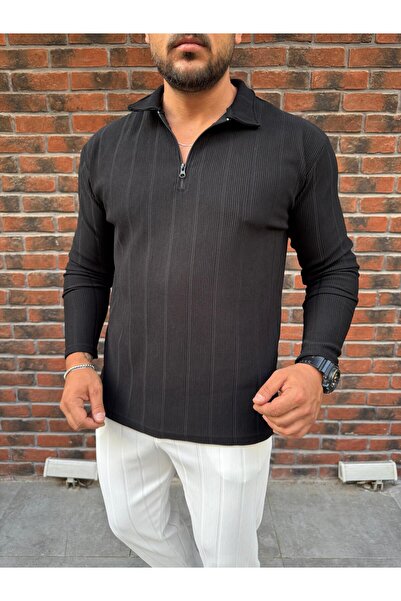 Combineman35 Ανδρικό φούτερ με κάθετες ρίγες μαύρο υφασμάτινο οθωμανικό με λε...