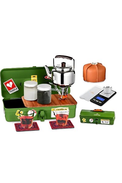 Biki طقم شاي محمول للتخييم والرحلات الخارجية باللون الأخضر