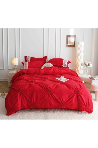 JOJO HOME Bed Sheets, 6 Pieces, Embroidered Hearts, Finet Premium, Red