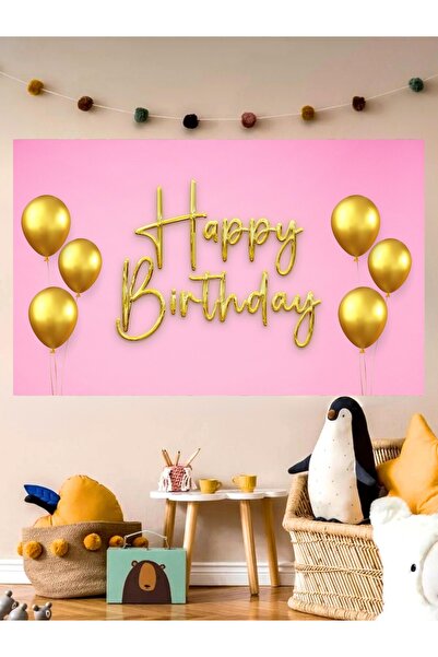 Genel Markalar Pembe Temalı Özel Doğum Günü Afişi ArkaFonu 60x100 Vinil Brand...