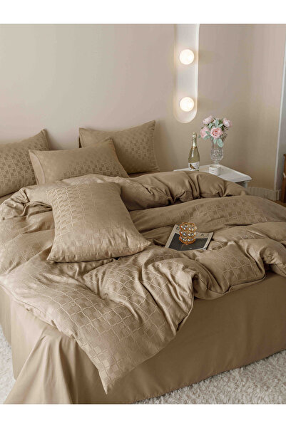 JOJO HOME Bed Linen, 2 Persons, 6 Pieces, Fine Jacquard, Brown