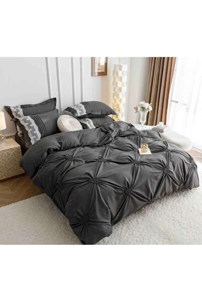 JOJO HOME Bed Sheets, 6 Pieces, Embroidered Hearts, Finet Premium, Dark Grey