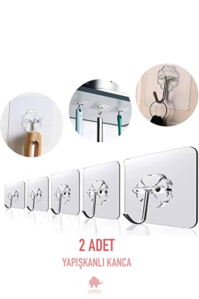 ELAMOUR Kendinden Yapışkanlı Güçlü Şeffaf Askılık Kapı Arkası Mutfak Duvar Banyo Askı 2 ADET
