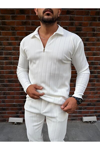 Combineman35 Мъжка суитшърт с вертикални ивици, черна османска материя и цип