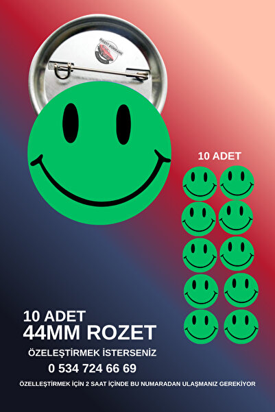 tuse rozet dükkanı YEŞİL GÜLEN YÜZ ROZET 44MM 10 ADET
