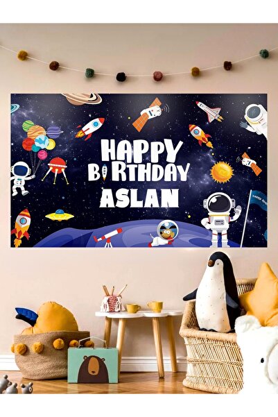 Genel Markalar Kişiye Özel Uzay Temalı Özel Doğum Günü Afişi ArkaFonu Vinil B...
