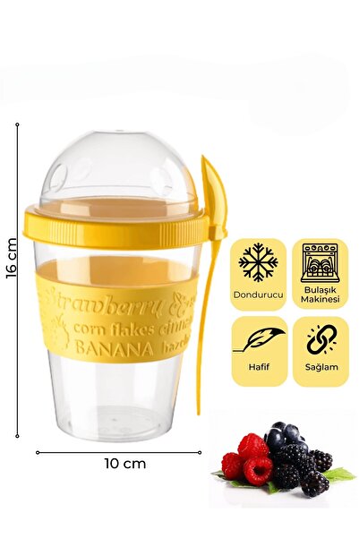 abnturk Yüksek kalite Kapaklı Kaşık Bölmeli Plastik Mısır Gevreği ve Yoğurt Bardağı