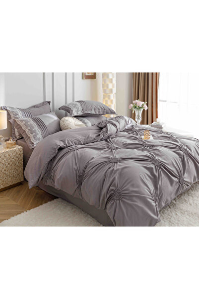 JOJO HOME Bed Sheets, 6 Pieces, Embroidered Hearts, Finet Premium, Light Grey