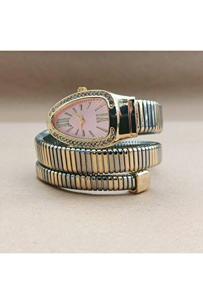 QUARTZ Yılan Model Lüks Kadın Kol Saati Çift Renk Kordonlu