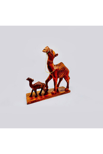 M.A Traders Handmade Wooden Camel Family Sculpture, Traditional Arabian Design, Brown, Natural Wood, 12 Inch,