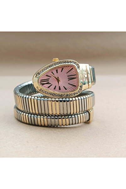 QUARTZ Yılan Model Lüks Kadın Kol Saati Çift Renk Kordonlu