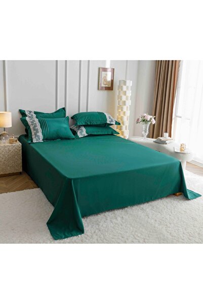 JOJO HOME Bed Sheets, 6 Pieces, Embroidered Hearts, Finet Premium, Emerald Green