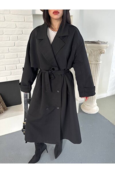 buqre's moda Long Draped Belted Oversize Trench Coat