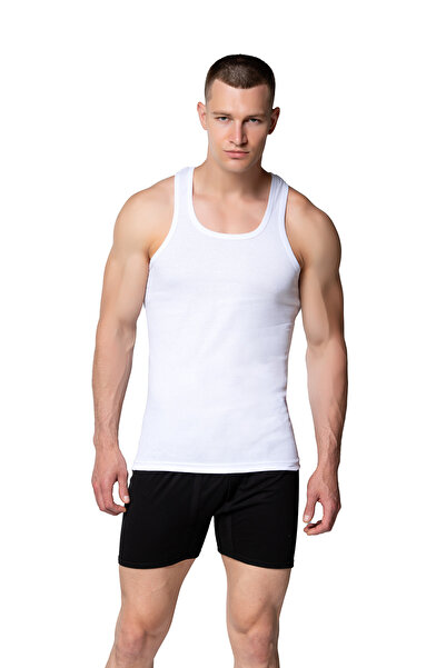 MissKATRE Miss Katre Silver Brand 100% Cotton Combed White Men's Tank Top 6-Piece Set