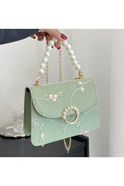 Arvella Takı Çiçek Nakışlı ve İnci Süslemeli Mini Kare Çanta