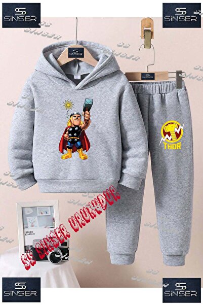SS SİNSER Παιδικό Unisex Σετ Φούτερ με Κουκούλα και Στάμπα "THOR CIZGI AYAKTA...