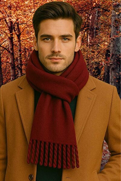 Trenderrs Eșarfă de iarnă cu ciucuri cu textura moale pentru bărbați