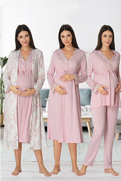 Lohusa Homewear طقم ملابس نوم نسائية وردية بتصميم خاص للحوامل، طقم بيجامة، طق...
