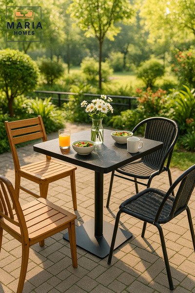 MARIA HOMES Black Square Dining Table 60×60×74 cm – Modern Café & Restaurant Table with Metal Base
