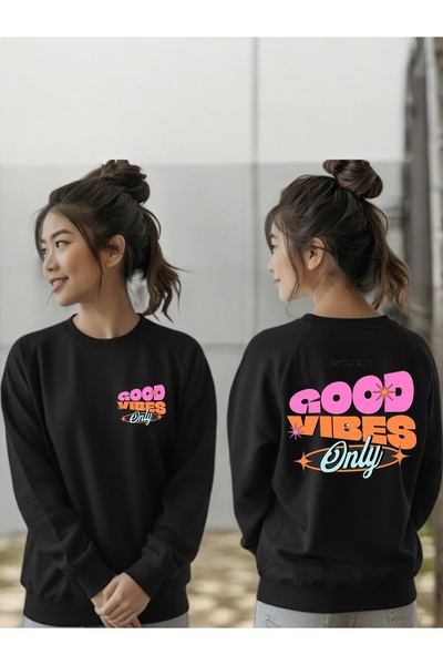 ArtYus سويت شيرت برقبة دائرية وأكمام طويلة للجنسين مطبوع عليه Good Vibes