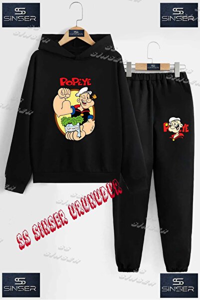 SS SİNSER Детски унисекс комплект спортен екип с качулка и принт „TEMEL REIS ...