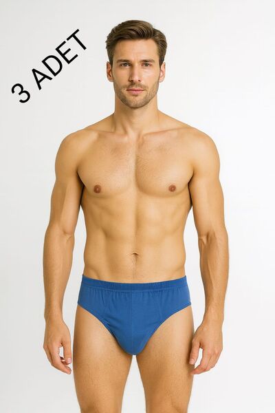 enmodaiçgiyim 3 Pieces 100% Cotton Saks Blue Men's Slip Underwear – Breathable, Comfortable Fit