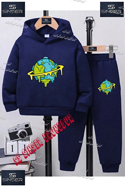 SS SİNSER Детски унисекс комплект спортен екип с качулка и принт „DUNYA FLOWI...