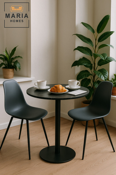 MARIA HOMES Black Round Dining Table 70–74 cm – Modern Café & Restaurant Table with Metal Base