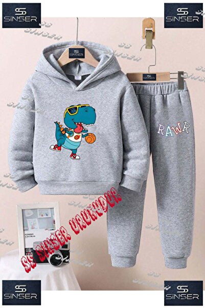 SS SİNSER Set de trening cu hanorac imprimat pentru copii, unisex, „RAWR DINO...