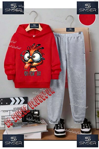 SS SİNSER Children's Unisex Printed Hooded Tracksuit Set with the Words "Kus ...