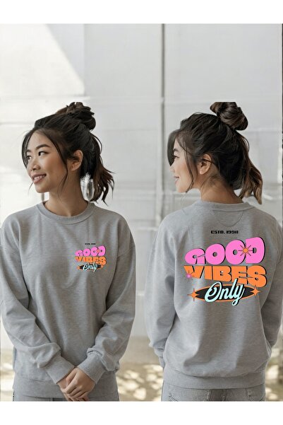 ArtYus سويت شيرت برقبة دائرية وأكمام طويلة للجنسين مطبوع عليه Good Vibes