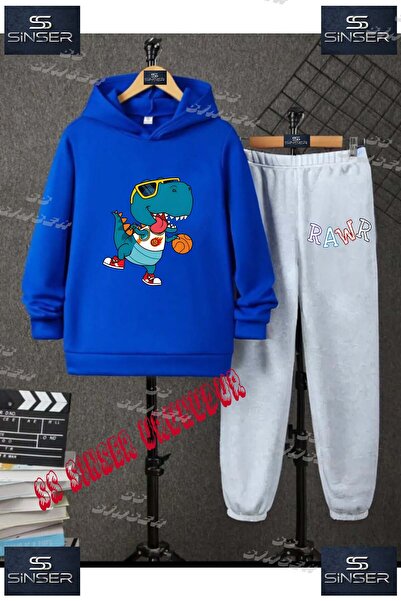 SS SİNSER Set de trening cu hanorac imprimat pentru copii, unisex, „RAWR DINO...