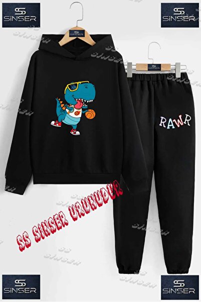 SS SİNSER Set de trening cu hanorac imprimat pentru copii, unisex, „RAWR DINO...