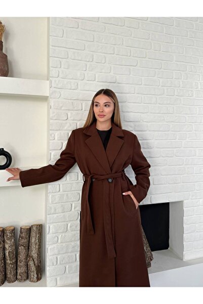 MODA DURAĞI Дълго кашмирено палто с джоб с колан