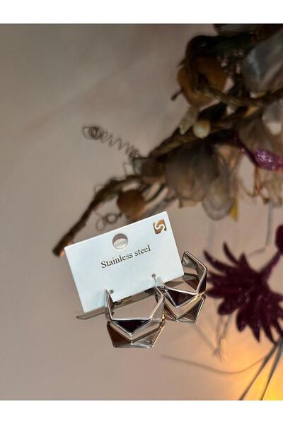 GMSTORES Kadın Gümüş Renk Geometrik Tasarım Küpe – Paslanmaz Çelik