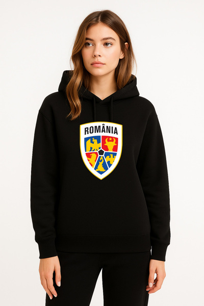 MODA România România Echipa De cu imprimeu Femei Negru cu glugă Swea tricou Hanorac