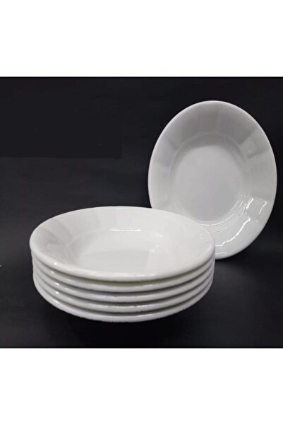 Ermiya 12 Adet Beyaz Oluklu Melamin Çukur Yemek Tabağı 18x3cm Pilav, Kuru Noh...